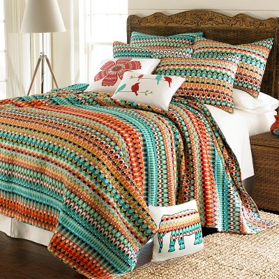 King Multicolor Ikat Print Microfiber Quilt Set