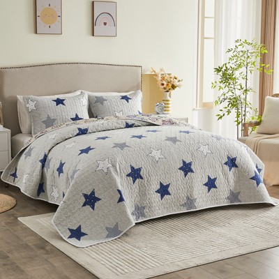 Inhand Microfiber Print Quilt Bedding Set, Flower print Soft Lightweight Coverlet For All Season