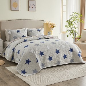 Inhand Microfiber Print Quilt Bedding Set, Flower print Soft Lightweight Coverlet For All Season - 1 of 4