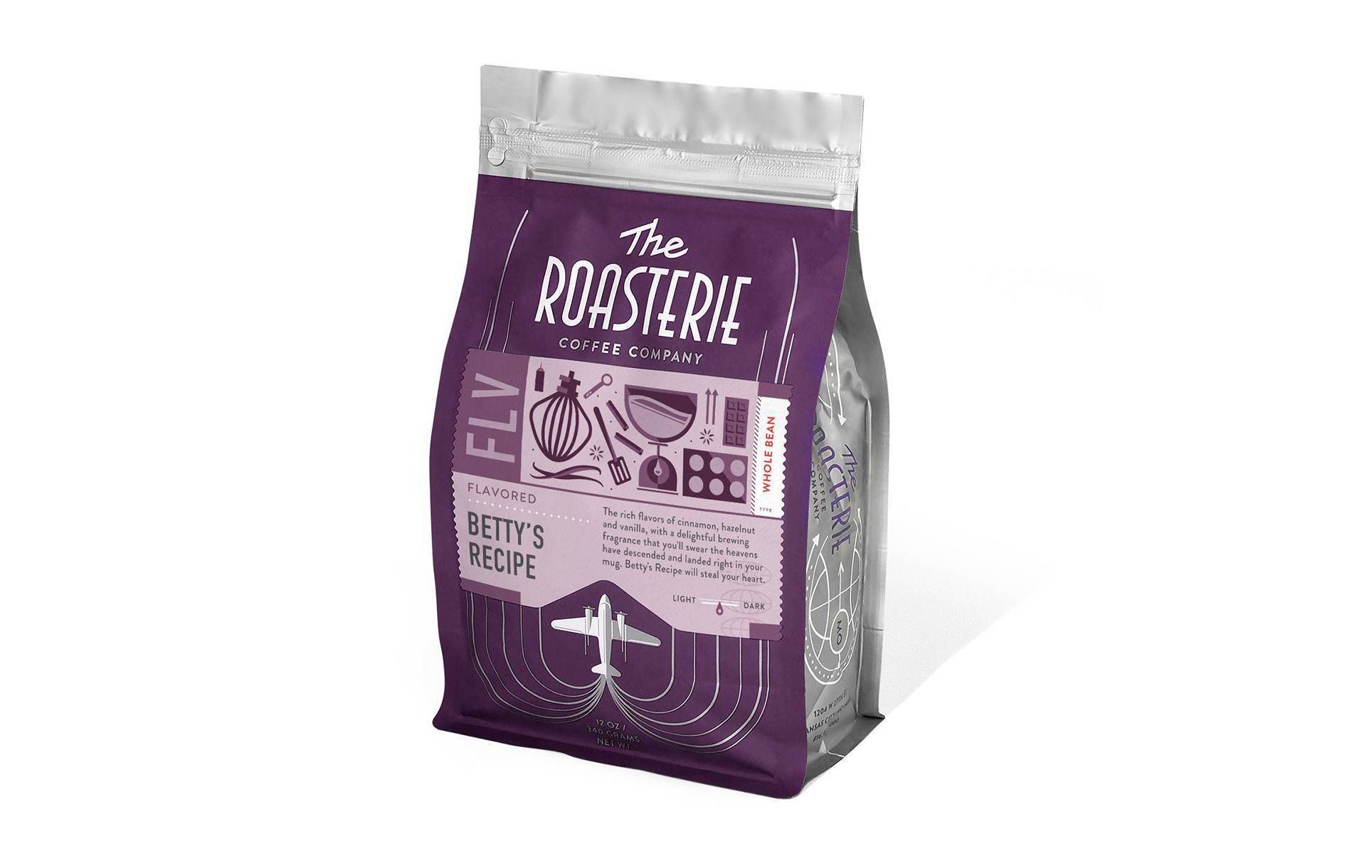 The Roasterie Betty's Recipe Medium Roast Whole Bean Coffee - 12oz: Colombian Arabica, Cinnamon Flavor