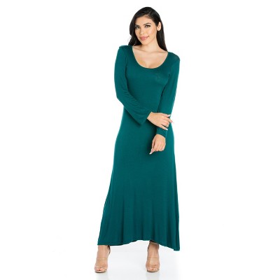 24seven Comfort Apparel Womens Long Sleeve Maxi Dress-forest-l : Target