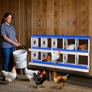 6 Panel Galvanized Steel Nesting Box with stand for Chicken Coop, Removable Drop Tray and Ventilation, for Hens, Ducks, Rustproof Design Blue - 1 of 4