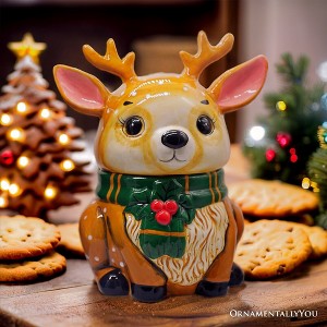 Festive Reindeer 10" Cookie Jar, Christmas Kitchen Festive Deer Decoration| OrnamentallyYou - 1 of 3