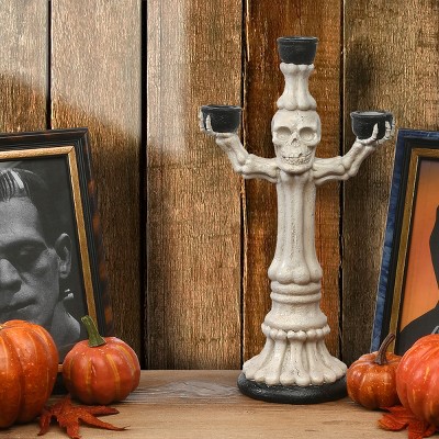 12" Beige Skeleton Polyresin Halloween Candelabra