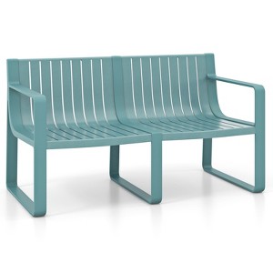 Tangkula Patio Loveseat 2-Person Bench w/ Curved Backrest Slatted Design for Backyard - 1 of 4