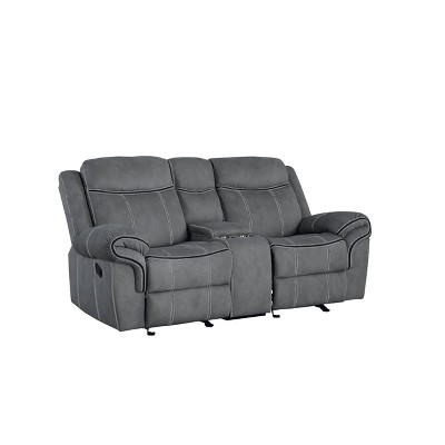 Modern 2-Tone Gray Velvet Tufted Loveseat with Storage & Cup Holder