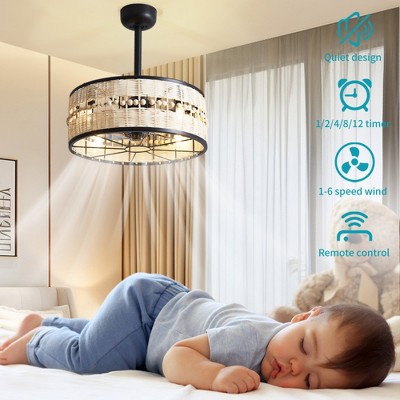 POWLIG 20-in Farmhouse Boho Caged Ceiling Fan with Light Included