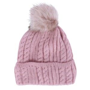 CTM Women's Knit Winter Beanie with Cuff and Synthetic Fur Pom - 1 of 4