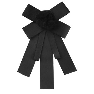 Allegra K Women's Pre-tied Bowknot Pin Solid Color Neckties Elegant Brooch Bow Tie - 1 of 4