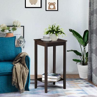 Dark Coffee Solid Wood Minimalist End Table with Shelf