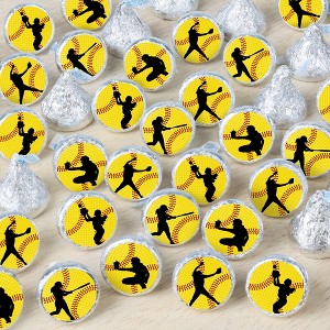 Big Dot of Happiness Grand Slam - Fastpitch Softball - Birthday Party or Baby Shower Small Round Candy Stickers - Party Favor Labels - 324 Count - 1 of 4