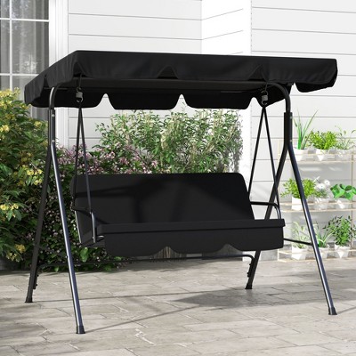 Maggift Patio Accent Chairs, Double Swing Decorative Chair with Thick Heavy Duty Metal Stand for Lawn and Garden, Black, 67.7"*43.3"*60.2"