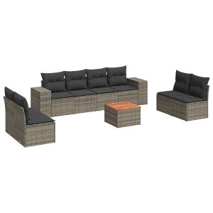 vidaXL Patio Sofa Set with Cushions Outdoor Furniture 9 Piece Poly Rattan - Gray - 1 of 4