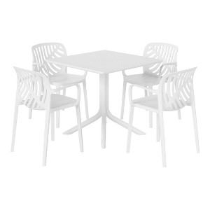 WestinTrends Playa 5-Piece Outdoor Resin Square Patio Dining Table Set with Modern Stackable Patio Dining Chairs, White - 1 of 4