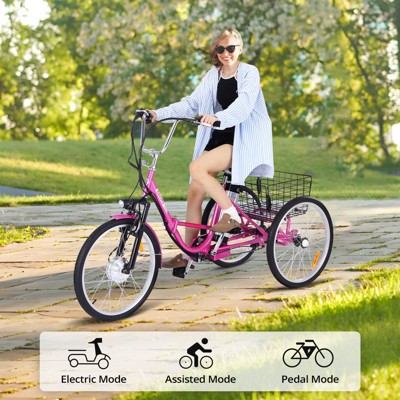 Folding Frame Electric Tricycle - Electric Trike for Adults, 7 Speeds Folding Electric Tricycle, Extra Large Basket, 330 Loading Capacity