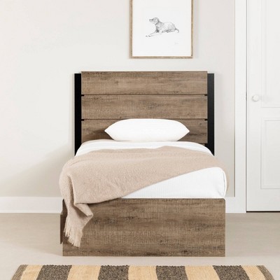 Twin Weathered Oak Platform Bed with Storage Drawers