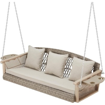 EROMMY Patio Hanging Swing Bench Chair with Cushions