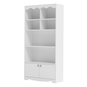 63 Inch Tall Bookcase with 6 Cubes and 2 Doors, Modern Floor Standing 5-Tier Bookshelf with Storage Cabinet, Wooden Display Storage Organizer for - 1 of 4