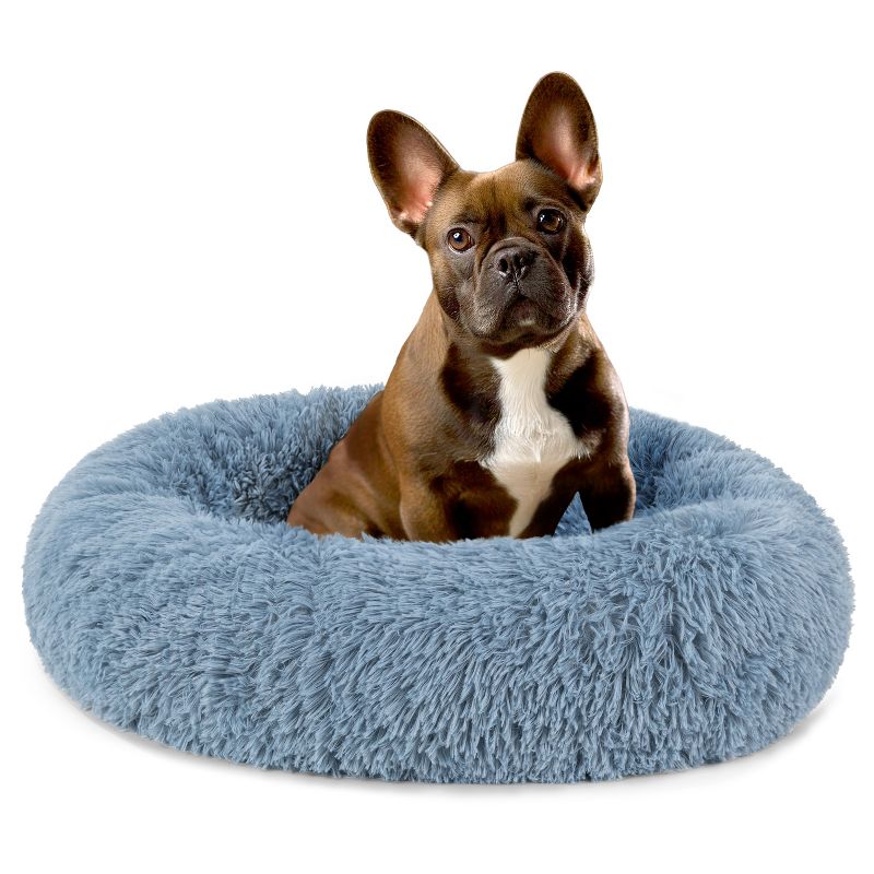 Dusty Blue Small Round Fluffy Plush Dog Bed