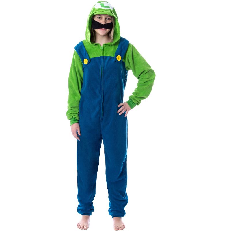 Super Mario Bros. Adult Luigi Costume Microfleece Union Suit Pajama Outfit, 2 of 6