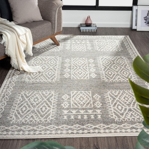 Geometric Bohemian Design Area Rug Gray Cream Modern Abstract Rug