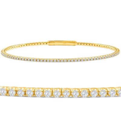 Pompeii3 1Ct F/VS Diamond Flexible Oval Bangle Women's Bracelet 14k Yellow Gold Lab Created