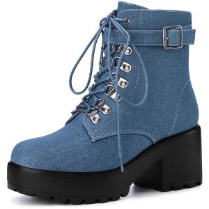 Perphy Women's Round Toe Platform Block Heels Combat Boots - 1 of 4