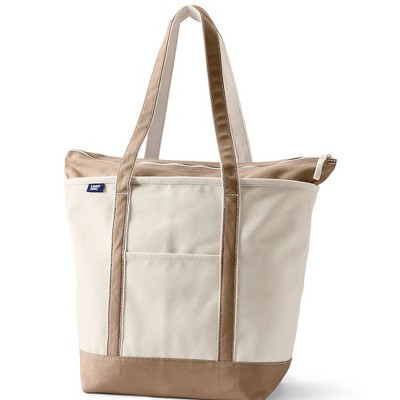 Lands' End Zip Top Long Handle Canvas Tote Bag