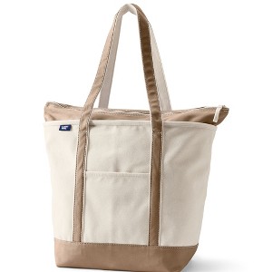Lands' End Zip Top Long Handle Canvas Tote Bag - 1 of 4