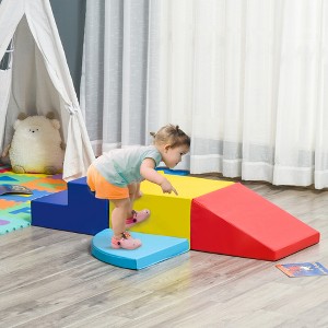 58"Qaba Foam Play Set for Toddlers and Children, Easy-to-clean 4 Piece Soft & Safe Kids Climbing Set for Crawling or Sliding, Multicolor - 1 of 4
