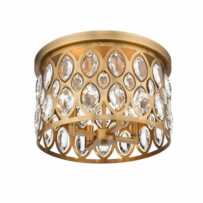 Heirloom Brass 15'' Crystal Accented Contemporary Flush Mount Light