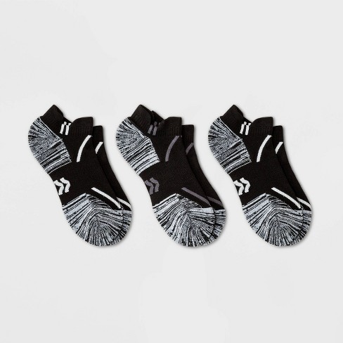 Women's Striped Accents Cushioned 3pk No Show Double Tab Athletic Socks -  All In Motion™ Black 4-10