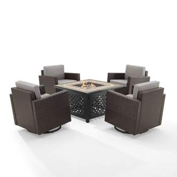 Palm Harbor 5pc Outdoor Wicker Conversation Set with Fire Table - Gray - Crosley