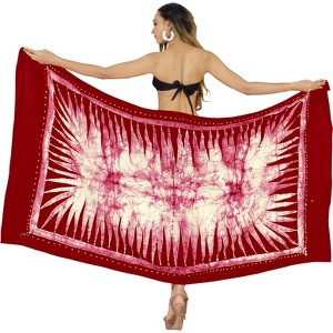 LA LEELA Women's Wraps Long Beachwear Bathing Suit Skirts Swimwear Sarong Cover up Wrap One Size Red, Abstract - 1 of 4