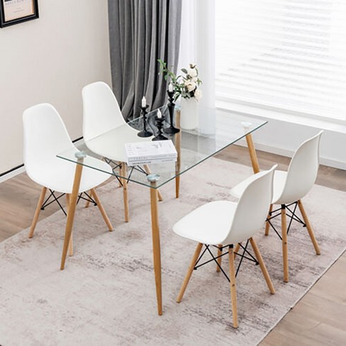 Tangkula 5 Pieces Dining Table Set for 4 Rectangle Glass Table 4 Modern Chairs for Home