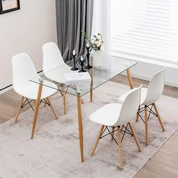 Tangkula 5 Pieces Dining Table Set for 4 Rectangle Glass Table & 4 Modern Chairs for Home