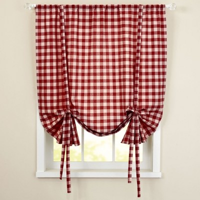 Red White Tie-up Window Curtain Shade Large Buffalo Check 100% Cotton 42W x 63L 