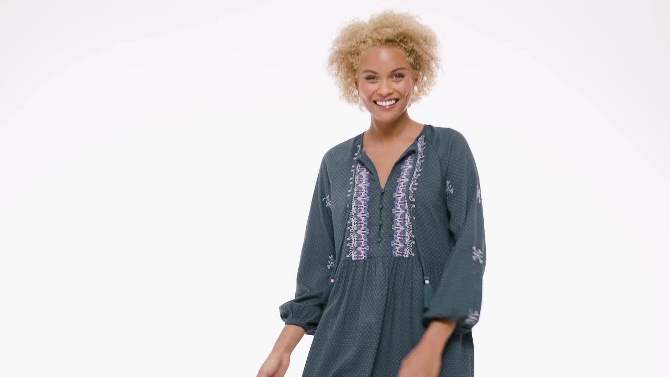Women's Balloon Long Sleeve Embroidered Dress - Knox Rose™, 2 of 8, play video