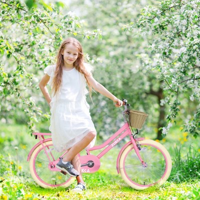 YONWAY 20 Inch Girls Bike, Princess Girls Kids Single Speed Bike, Beach Cruiser for Kids, With Basket And Bell Adjustable Seat Height For Kids