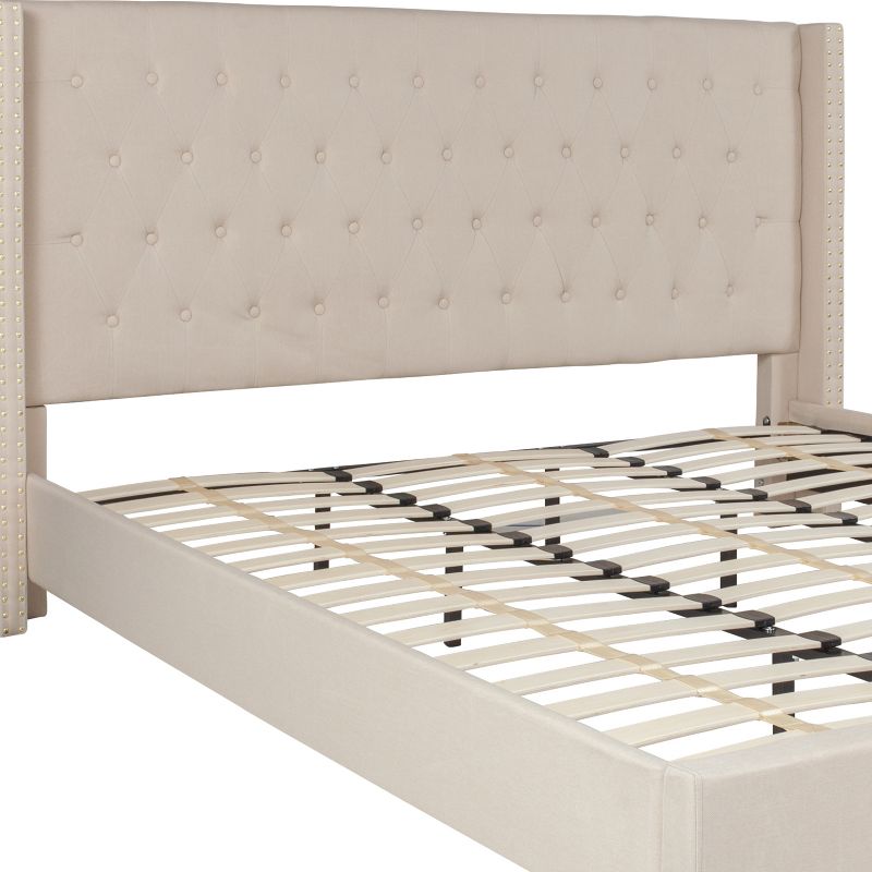 Emma and Oliver King Accent Extended Panel Platform Bed in Beige Fabric, 6 of 11