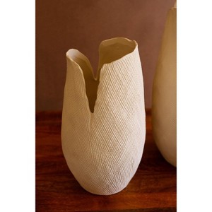 White Textured Ceramic Vase – 14" Tall Small Modern Display by Kalalou - 1 of 3