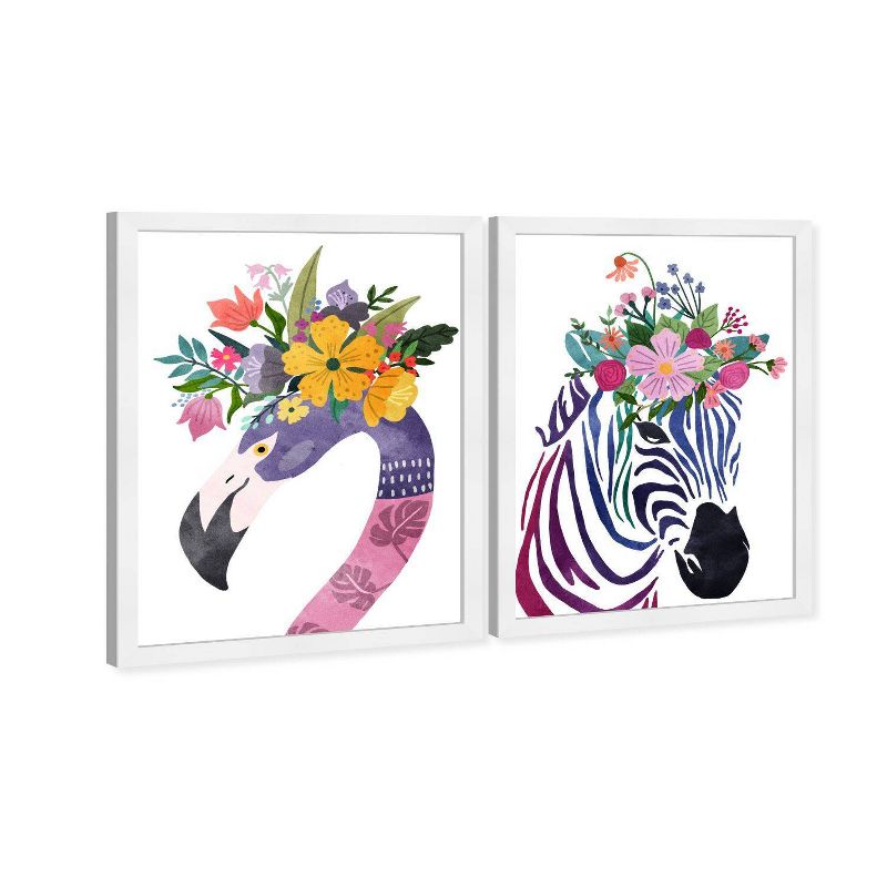 (Set of 2) 15&#34; x 21&#34; Floral Zebra and Flamingo Framed Wall Art Prints Purple - Wynwood Studio, 3 of 8