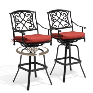 Pellebant Outdoor Patio Bar Height Swivel Bar Stool with Sunbrella Cushion - 1 of 4