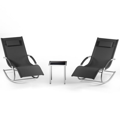 Outdoor Chaise Lounge Chairs,Portable Set of 3,Iron Patio Rocking Chair Set, Including Patio Lawn Rockers with Coffee Table and Headrests,for Patio