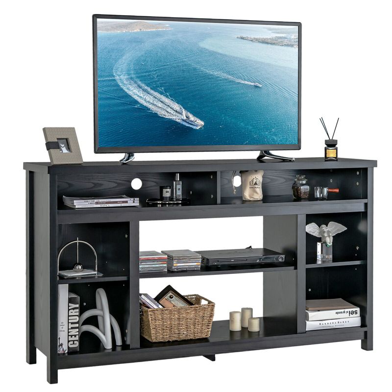 Tangkula 58" TV Stand Entertainment Console Center w/ Adjustable Open Shelves up to 65", 1 of 9