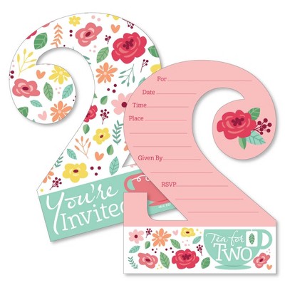 Big Dot of Happiness 2nd Birthday Tea for Two - Shaped Fill-in Invitations - Garden Second Birthday Party Invitation Cards with Envelopes - Set of 12