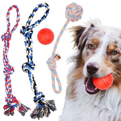 Pacific Pups Products Large Dog Toy Set 4 Pack - Tug Toys & Ball for Large Dogs