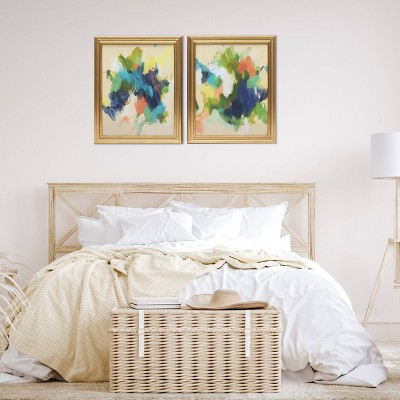 Colorful Abstract Framed Canvas Wall Art Set with Gold Frame