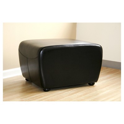 Black Leather Ottoman with Rounded Sides