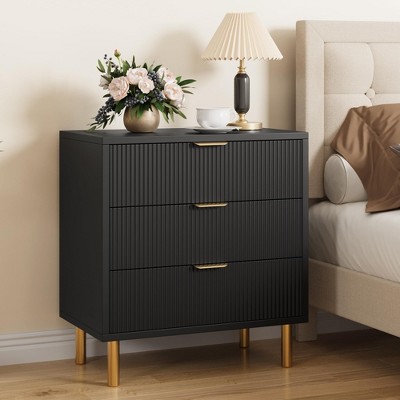 Whizmax Fluted 3 Drawer Dresser, Wide Chest of Drawers Modern Nightstand Cabinet Wood Dresser for Bedroom, Hallway, Living Room, Entryway